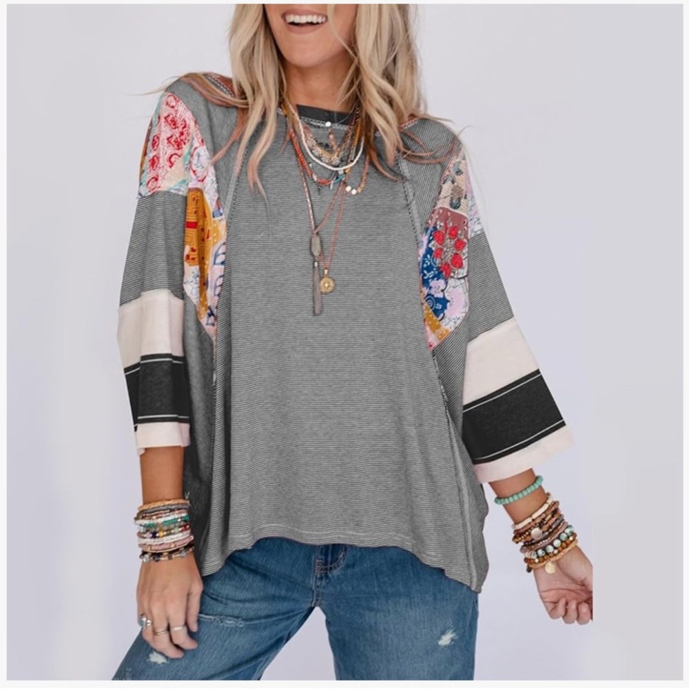 Colorful Boho Patchwork Shirt/ Size Medium